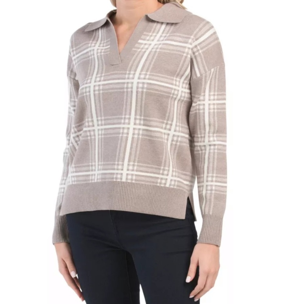 Max Studio collared plaid Sweater -NWT